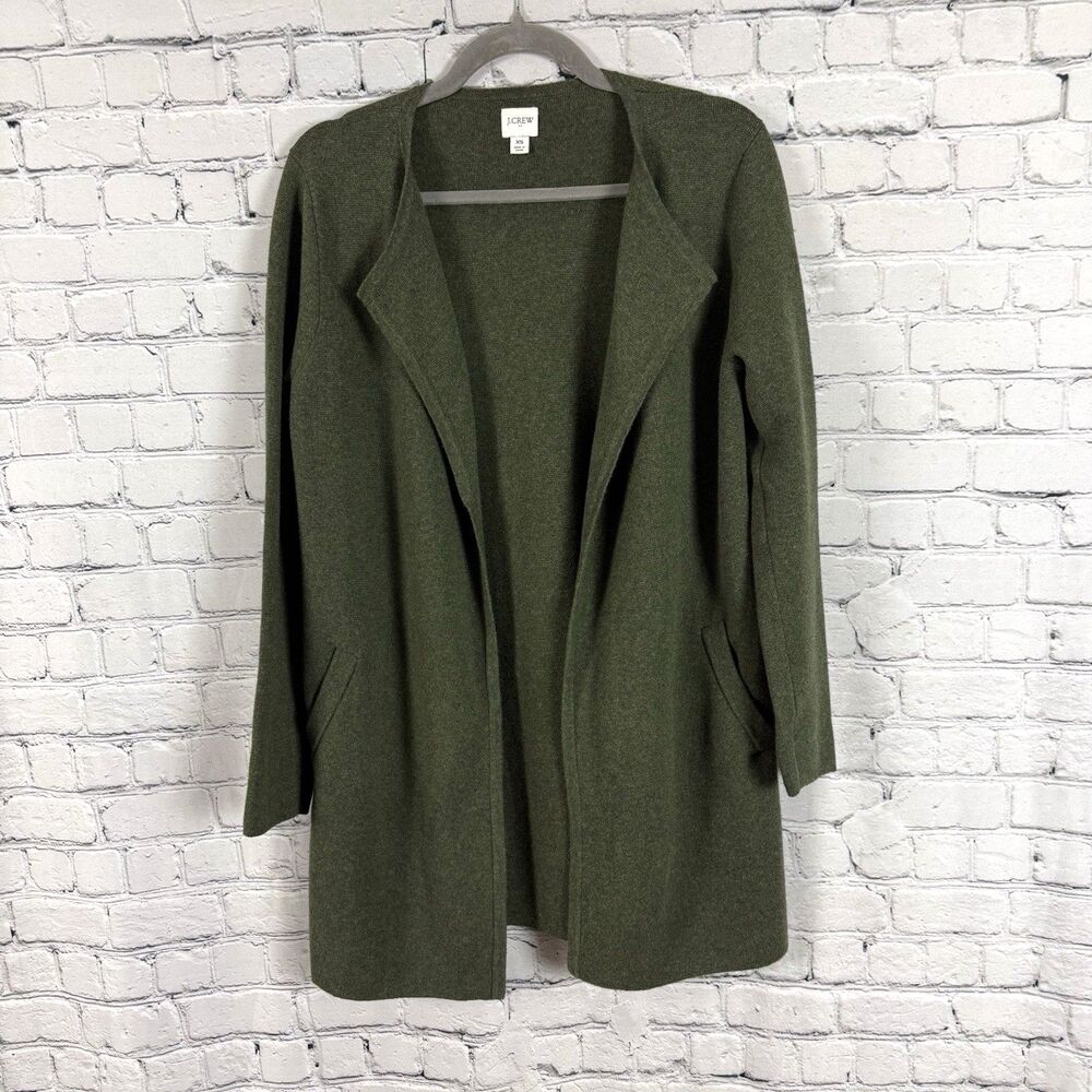 J Crew Vanessa Sweater Blazer Jacket Green Womens XS Pockets Open Front Cardigan